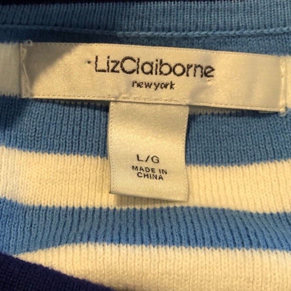 Liz Claiborne stripped button front cotton cardigan blue and white size large - Picture 6 of 6